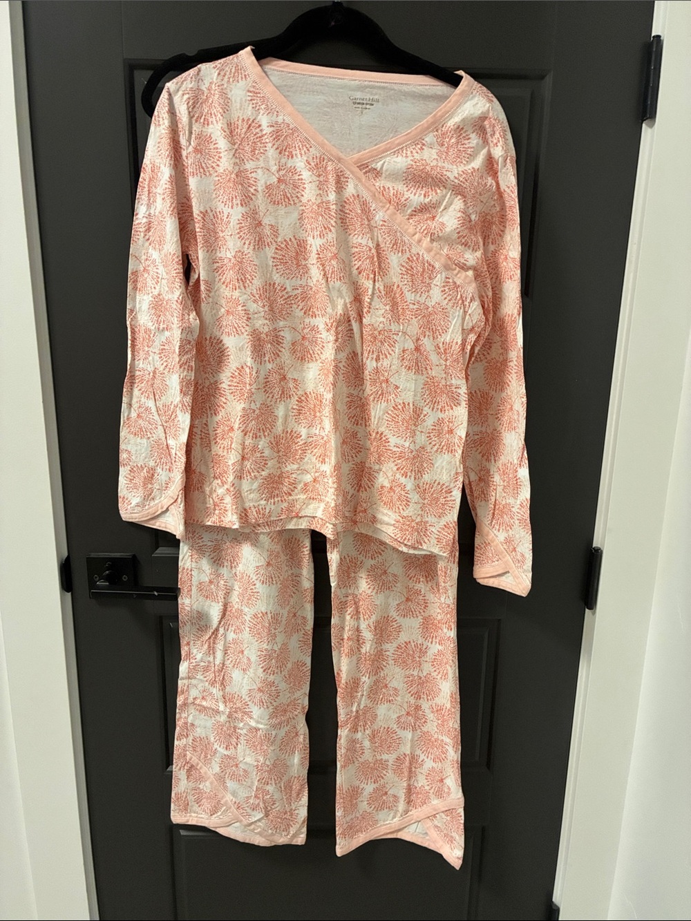 Garnet Hill Pink & White Floral Long-Sleeve Asian Wrap Pajama Set